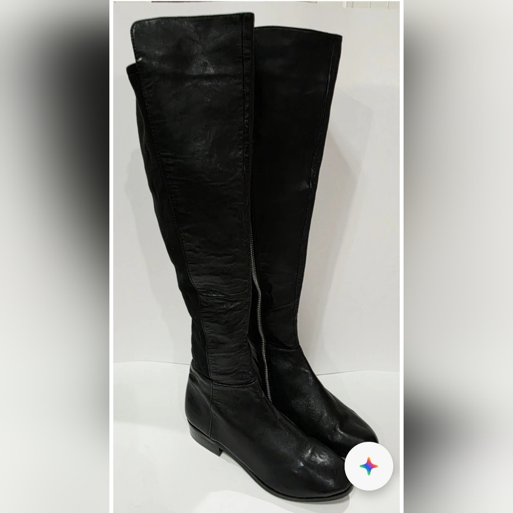 Michael Kors BLACK LEATHER FABRIC Stretch Knee High Boot Zipper Women 6 M Used
